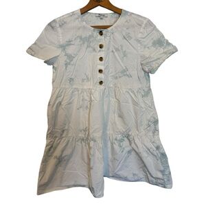Madewell Women's S Blue White Tie Dye 100% Cotton Tiered Mini Dress Short Sleeve